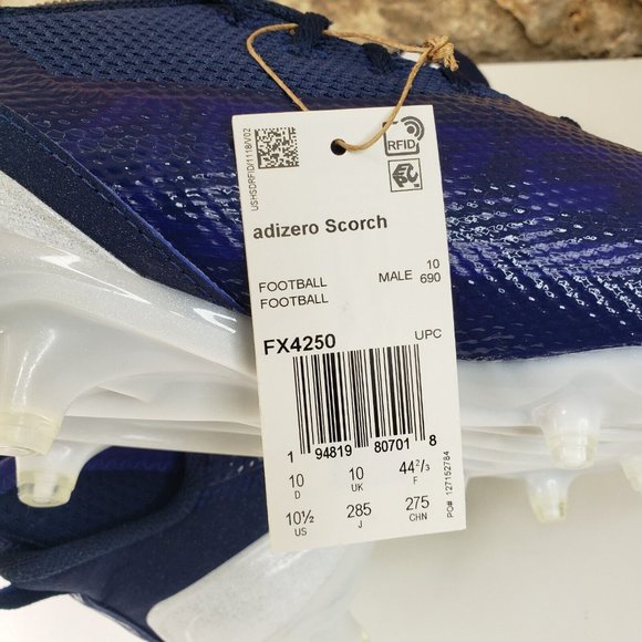 adidas Adizero Scorch Football Cleats Men’s Size 10.5 Navy Blue White FX4250 NEW main image 4
